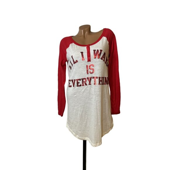 PINK Victoria’s Secret Christmas Sequin All I Want Is Everything Long Sleeve Top - Picture 1 of 8